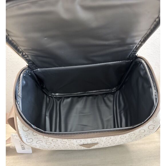 Guess V720069 White/Taupe Allover Logo Print Junction Travel Insulated Lunch Bag - Picture 7 of 12